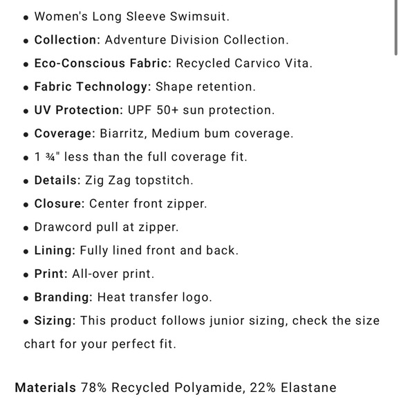 🔥🔥BILLABONG ☀️ A/Div Biarritz Long Sleeve Swimsuit - Picture 14 of 14